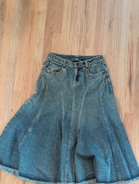 Y2k Women's Blue Denim Flared Jeans Skirt